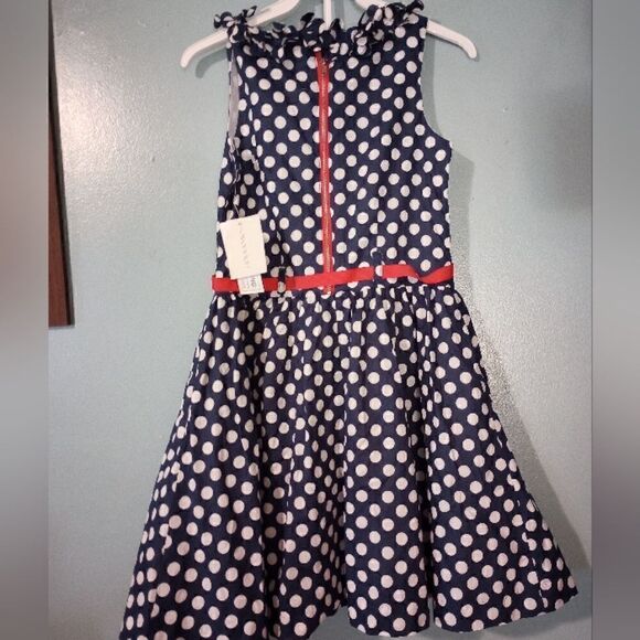 Savannah girls polka dot dress with tulle underneath and bow detailing - Picture 6 of 12